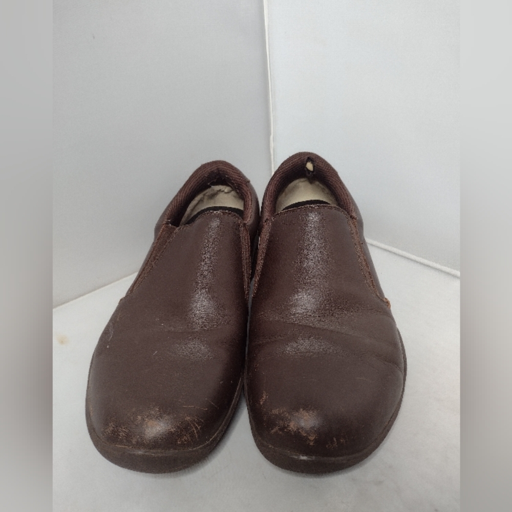 Kuru Mens Kivi Work Shoes 9 Brown Leather Slip On Anti-Slip Chef B3